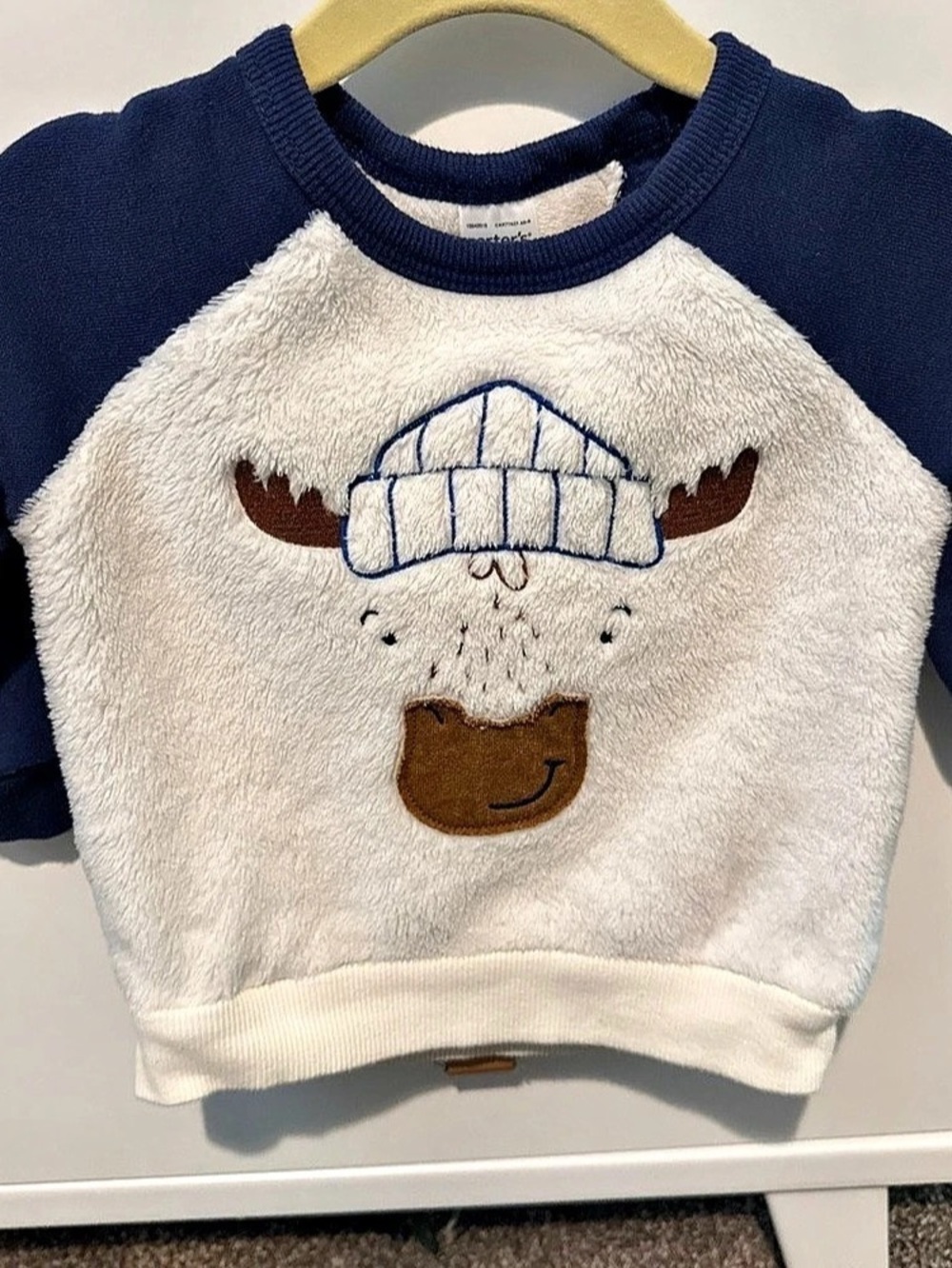 Carter's Moose Sherpa Sweatshirt Baby Blue & White 12M